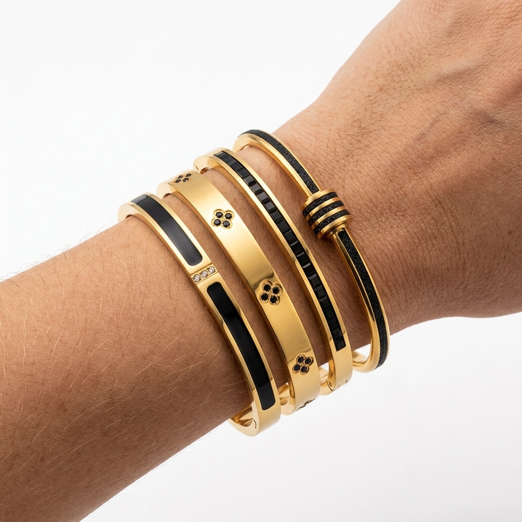 Stackable Zirconia Bracelet Set | Stainless Steel | 5 Piece | Gold Silver Pink Black