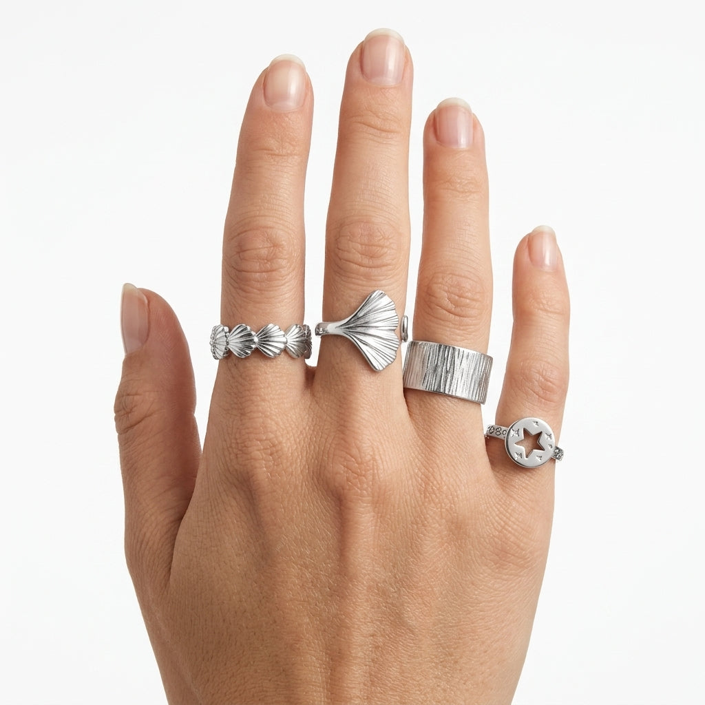 316L Stainless Steel Shell Star Ring | 18K Gold Plated | Adjustable | Women's Jewellery