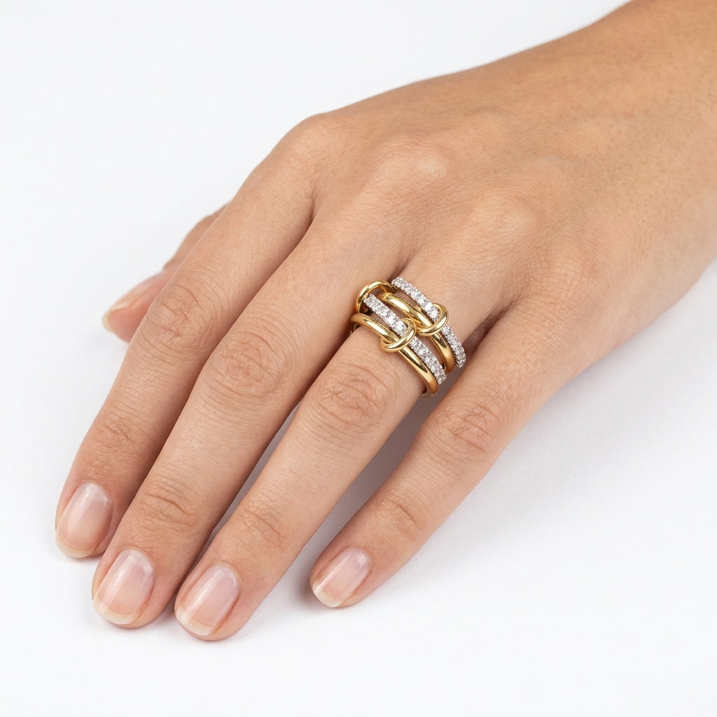 Two-Tone Copper Stackable Ring | Artificial Gemstone | Hypoallergenic | Women