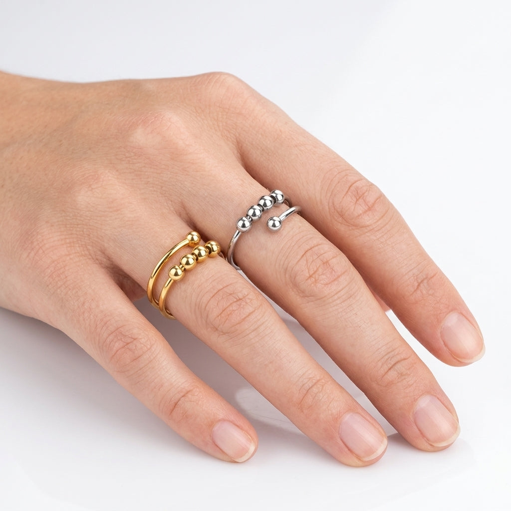 Fidget Spinner Ring | Stainless Steel | 18K Gold Plated | Zircon Detail | Women
