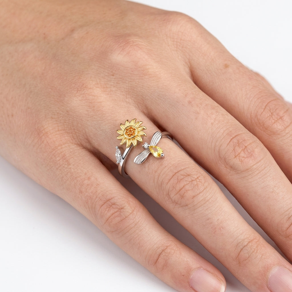 Fidget Spinner Ring | Stainless Steel | 18K Gold Plated | Zircon Detail | Women