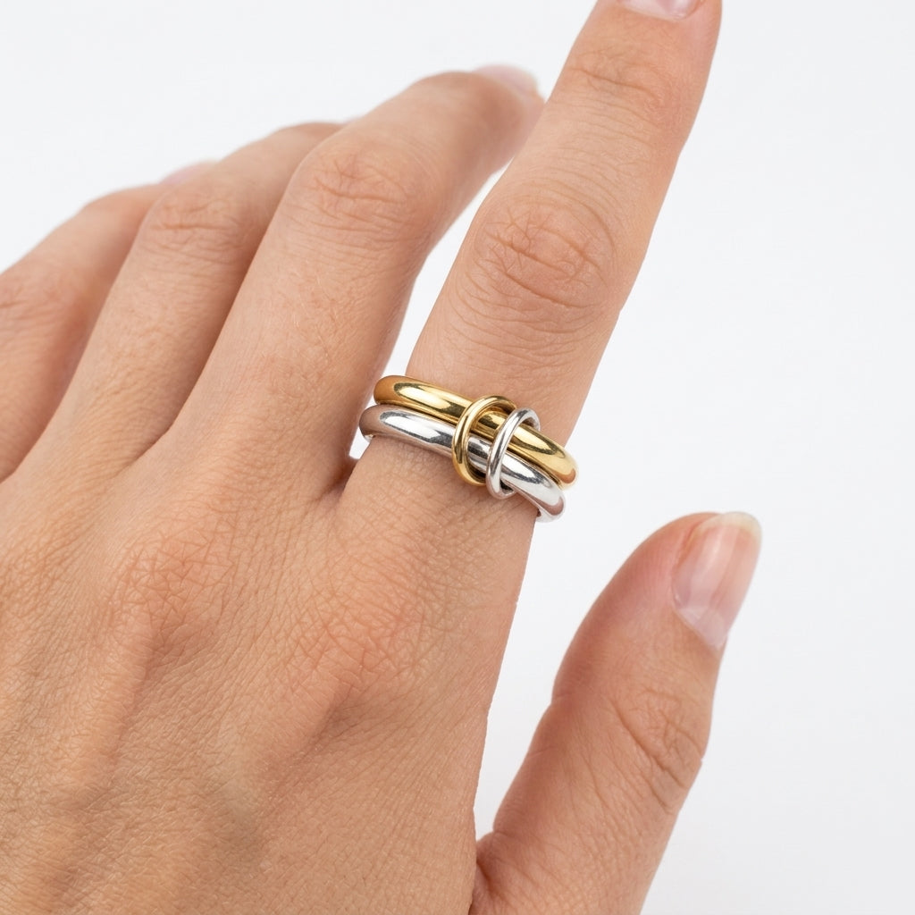 Two-Tone Copper Stackable Ring | Artificial Gemstone | Hypoallergenic | Women