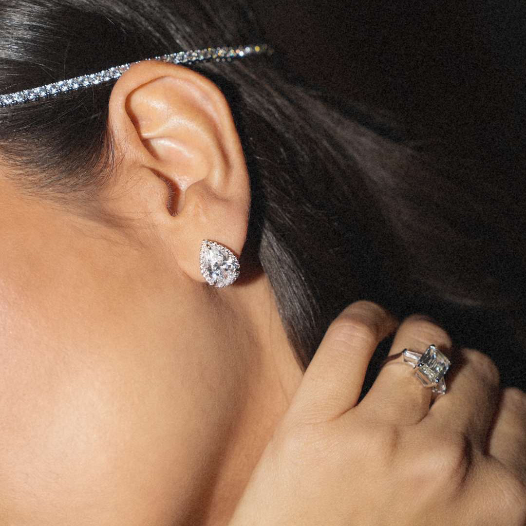 Diamond Pear Studs