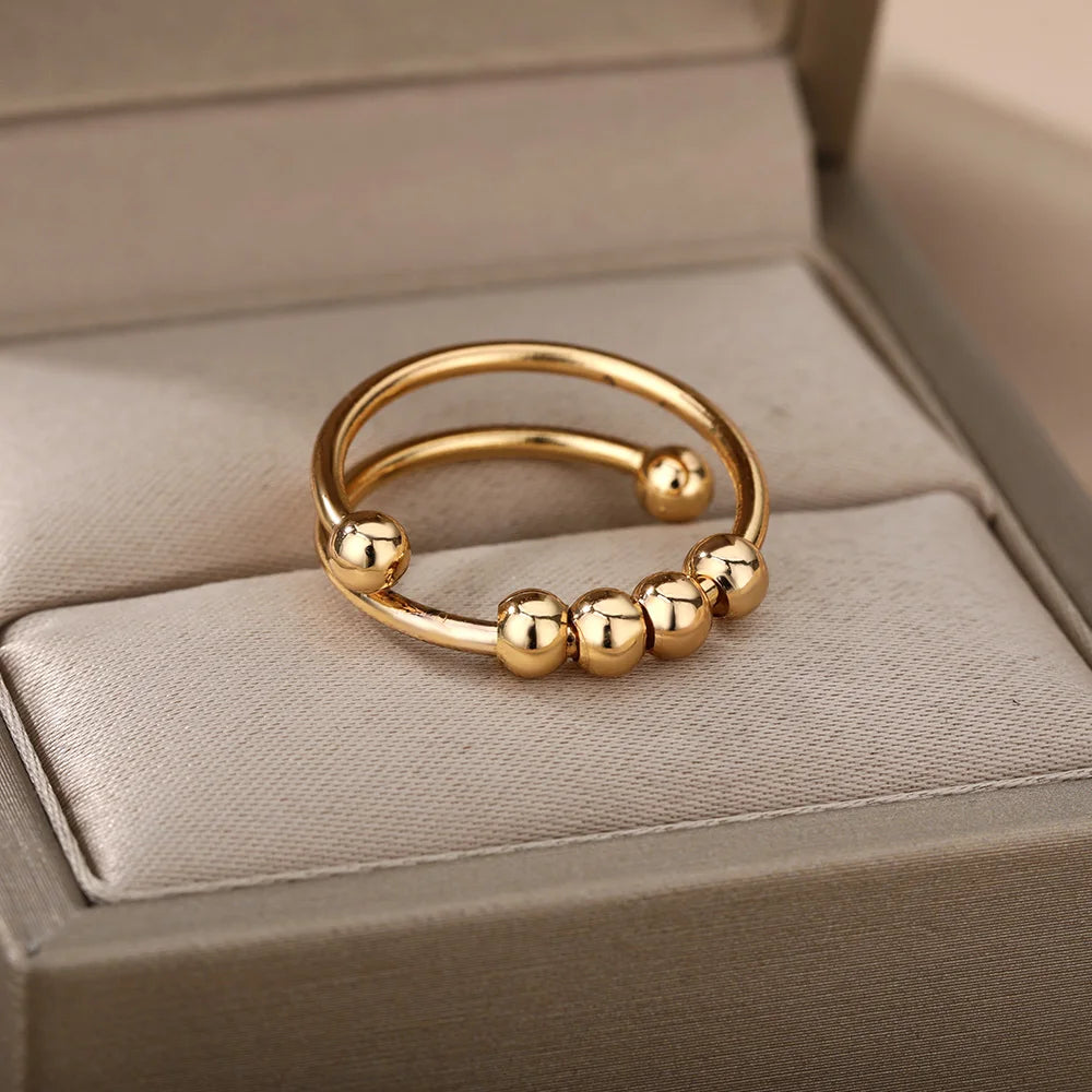 Angst Ballen Kralen Ringen voor Vrouwen Open Spinner Verstelbare Vinger Ring Roestvrij Staal Roterend Vrij Anti Stress Sieraden Gift