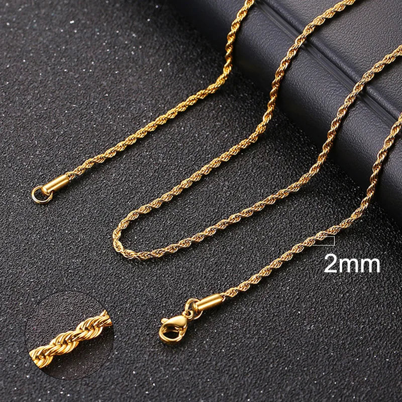 Cuban Link & Rope Chain Necklace | Stainless Steel | 2-7mm | Silver Gold Black | Men & Women