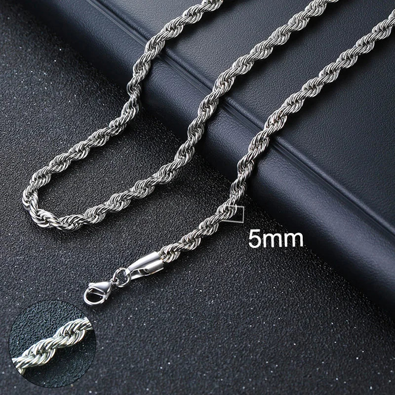 Cuban Link & Rope Chain Necklace | Stainless Steel | 2-7mm | Silver Gold Black | Men & Women