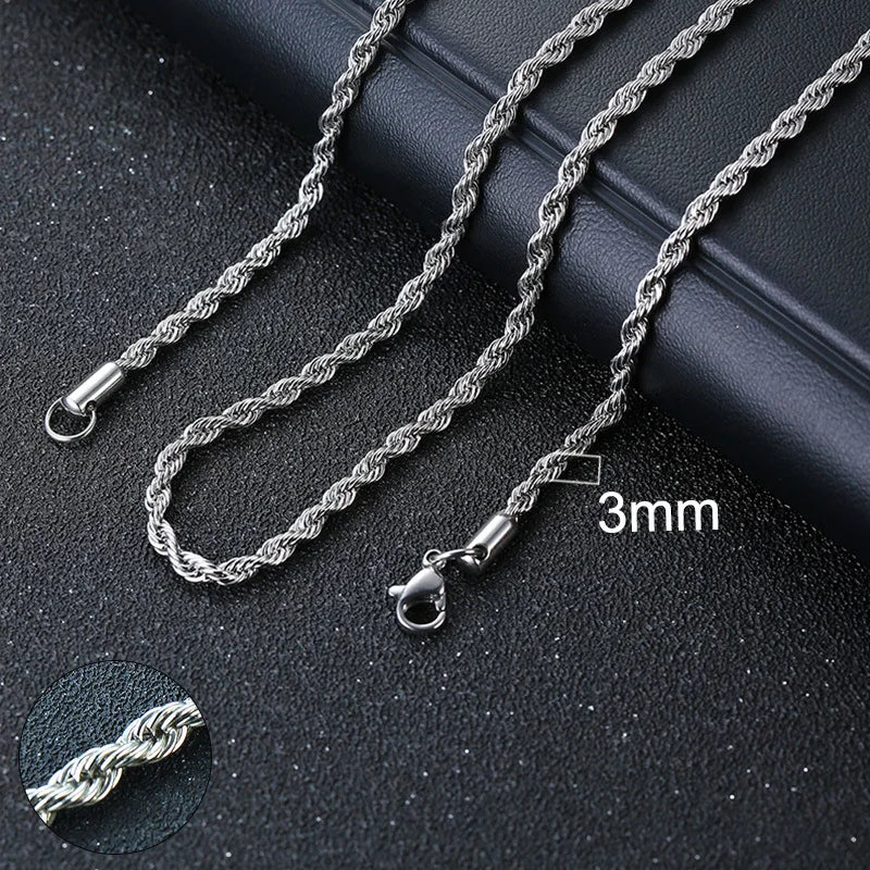 Cuban Link & Rope Chain Necklace | Stainless Steel | 2-7mm | Silver Gold Black | Men & Women