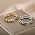 Angst Ballen Kralen Ringen voor Vrouwen Open Spinner Verstelbare Vinger Ring Roestvrij Staal Roterend Vrij Anti Stress Sieraden Gift