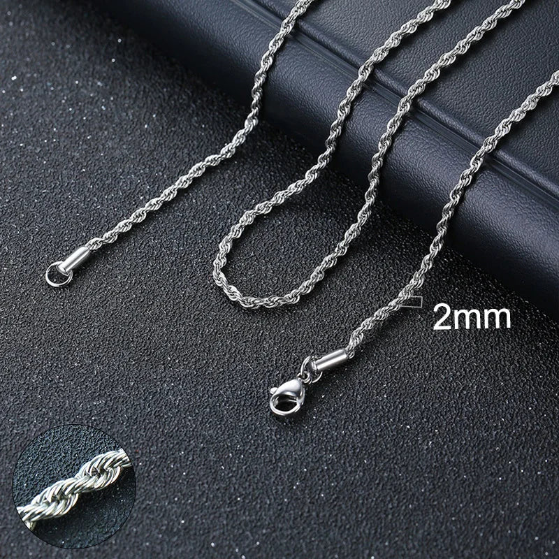 Cuban Link & Rope Chain Necklace | Stainless Steel | 2-7mm | Silver Gold Black | Men & Women