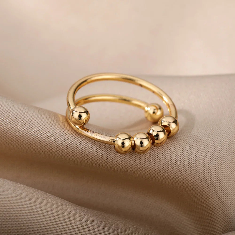Angst Ballen Kralen Ringen voor Vrouwen Open Spinner Verstelbare Vinger Ring Roestvrij Staal Roterend Vrij Anti Stress Sieraden Gift