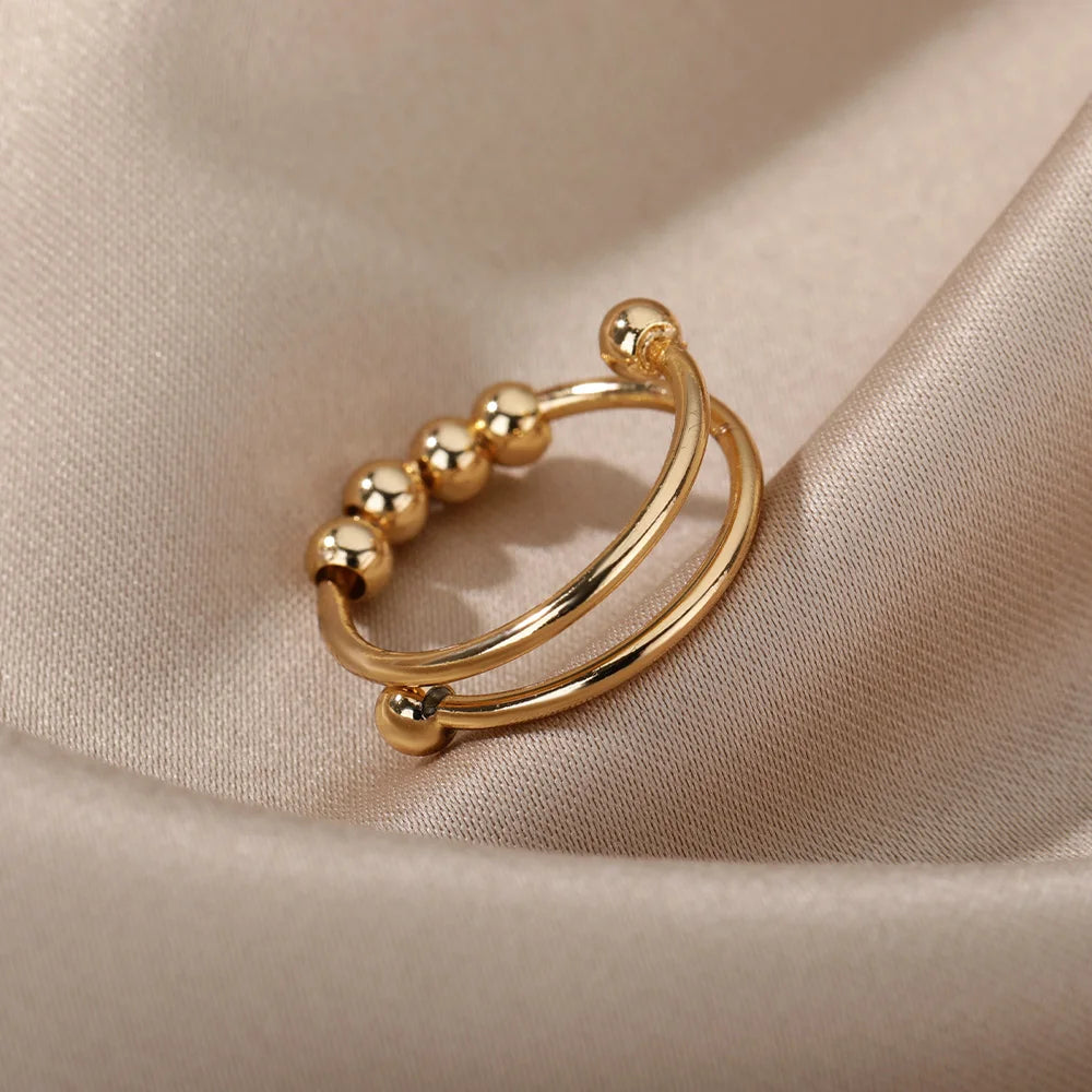 Angst Ballen Kralen Ringen voor Vrouwen Open Spinner Verstelbare Vinger Ring Roestvrij Staal Roterend Vrij Anti Stress Sieraden Gift