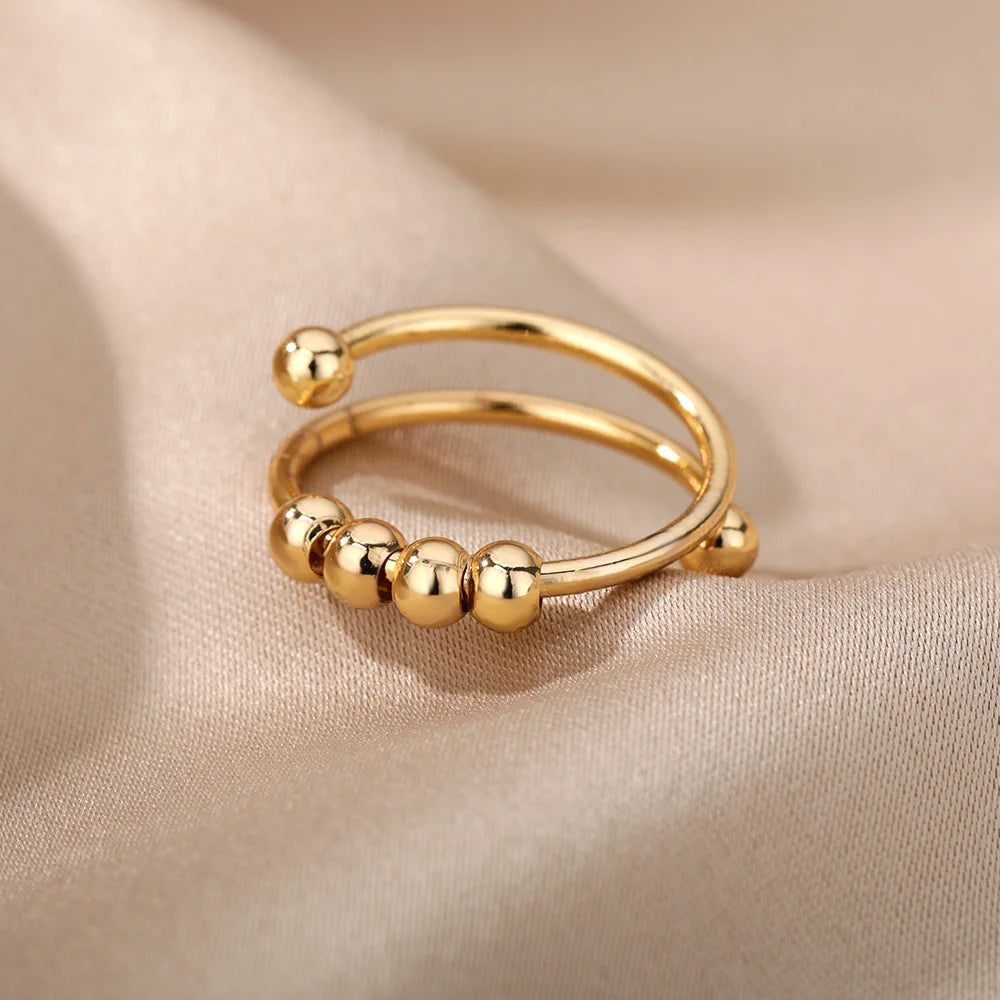 Angst Ballen Kralen Ringen voor Vrouwen Open Spinner Verstelbare Vinger Ring Roestvrij Staal Roterend Vrij Anti Stress Sieraden Gift