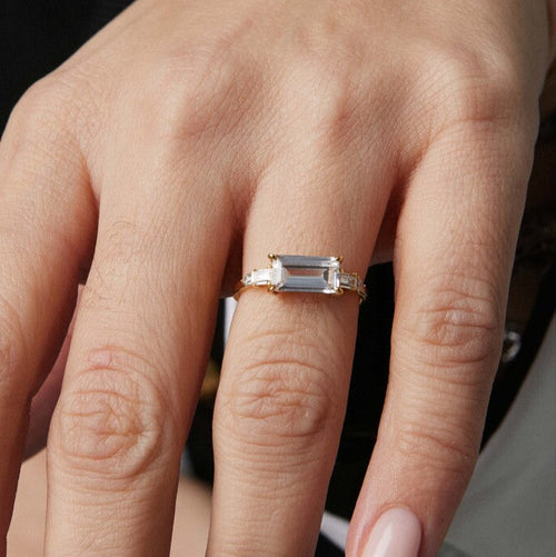 Baguette Stone Ring | Sparkling Clear Stone | Versatile Statement Ring