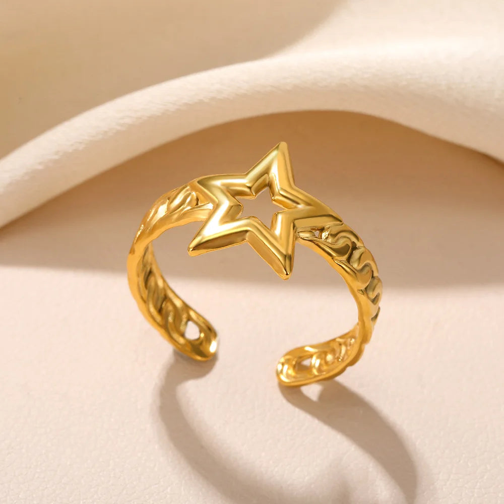 316L Stainless Steel Shell Star Ring | 18K Gold Plated | Adjustable | Women's Jewelry