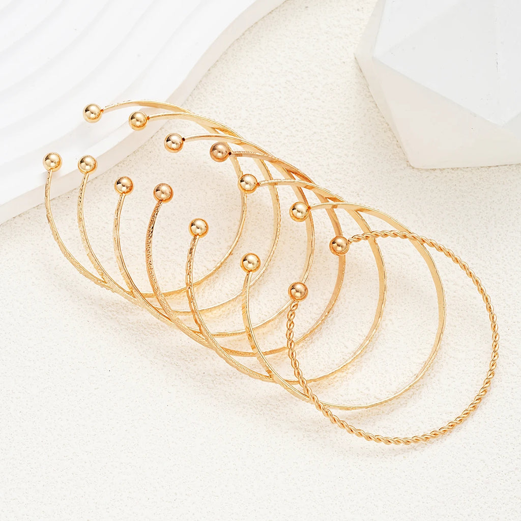 7-Piece Punk Gold Bangle Set | Goth Heart Print | Open Cuff Bracelets | Women's Streetwear Jewelry