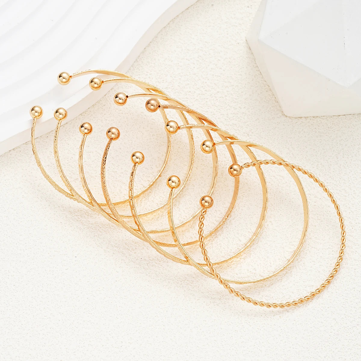 7-Piece Punk Gold Bangle Set | Goth Heart Print | Open Cuff Bracelets | Women's Streetwear Jewelry