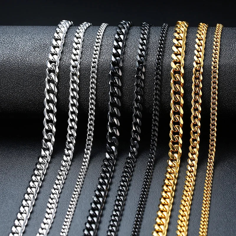 Cuban Link & Rope Chain Necklace | Stainless Steel | 2-7mm | Silver Gold Black | Men & Women