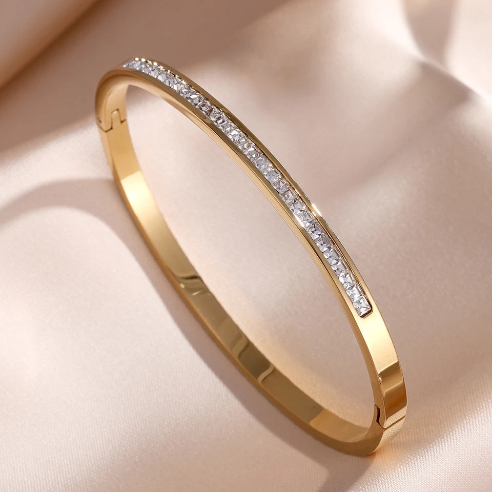 Stackable Zirconia Bracelet Set | Stainless Steel | 5 Piece | Gold Silver Pink Black