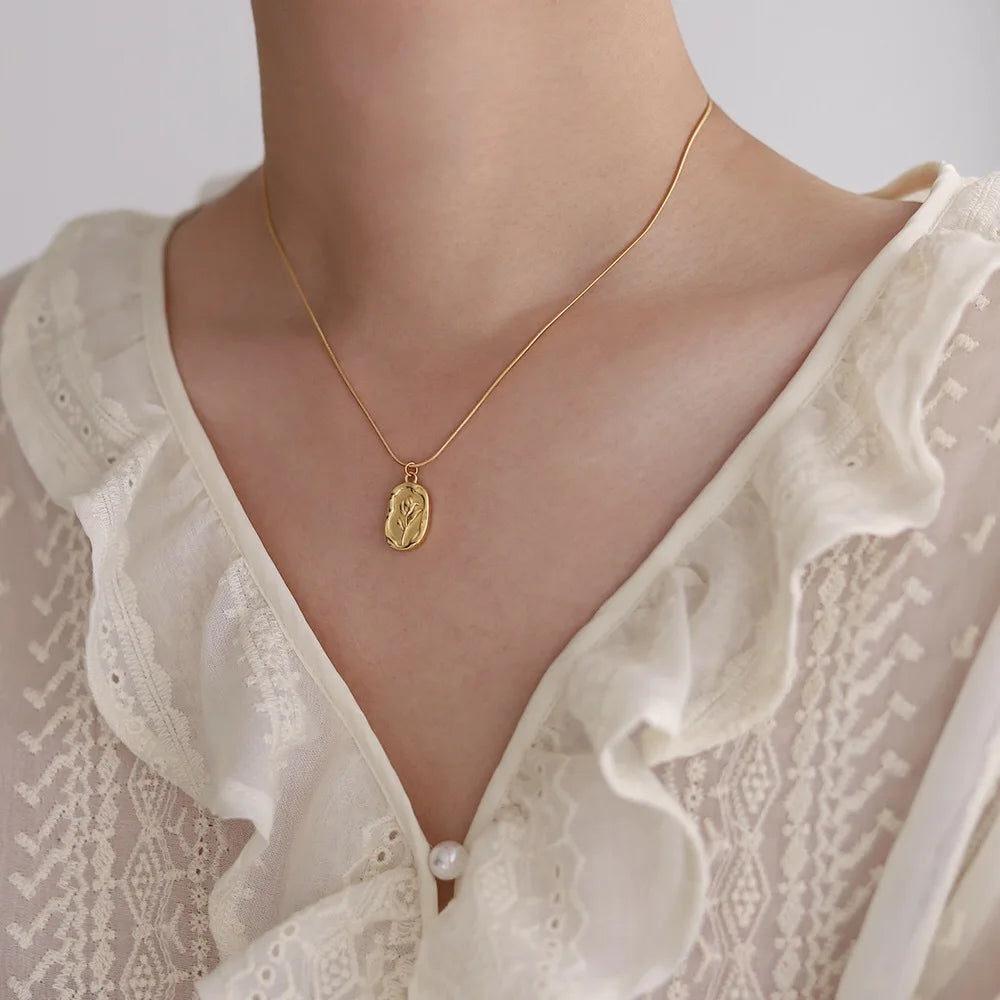 Roestvrij staal mode metalen tulp roos hanger ketting prachtige charme kraag ketting waterdichte sieraden dames sieraden