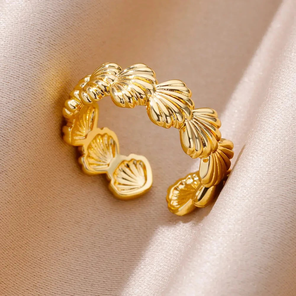 316L Stainless Steel Shell Star Ring | 18K Gold Plated | Adjustable | Women's Jewellery