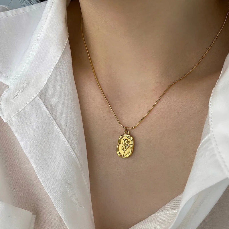 Roestvrij staal mode metalen tulp roos hanger ketting prachtige charme kraag ketting waterdichte sieraden dames sieraden