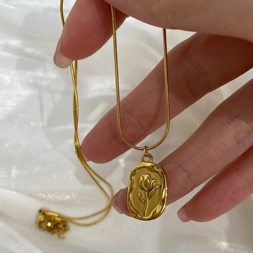 Roestvrij staal mode metalen tulp roos hanger ketting prachtige charme kraag ketting waterdichte sieraden dames sieraden
