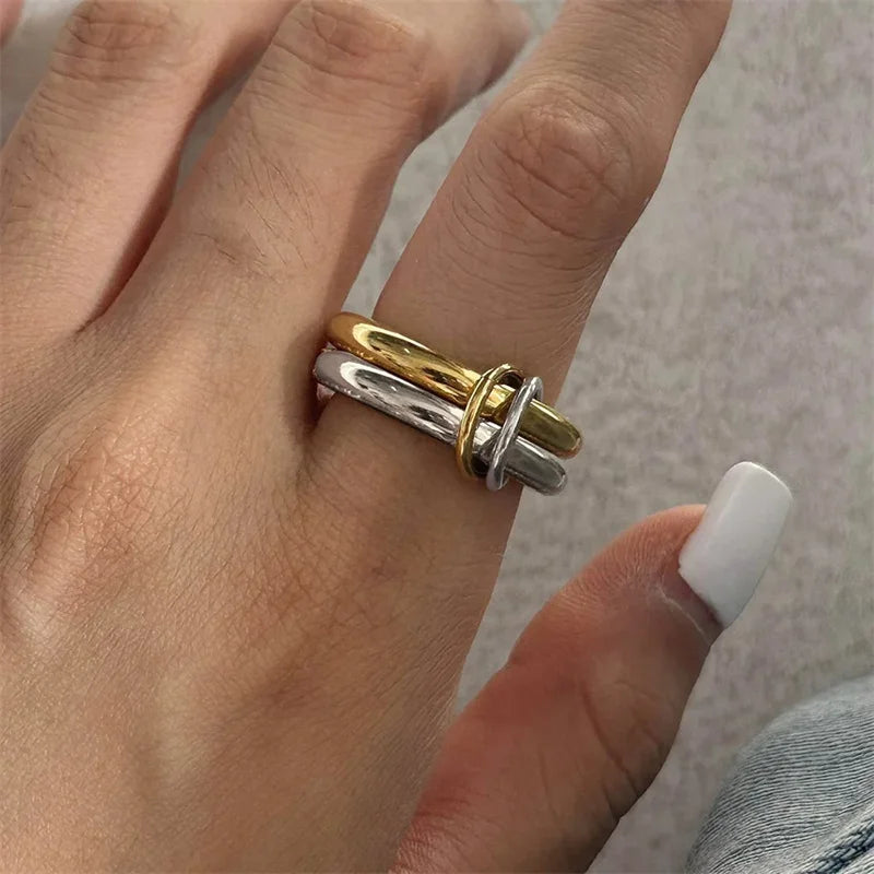 Two-Tone Copper Stackable Ring with Artificial Gemstone | Hypoallergenic | Women's Jewelry