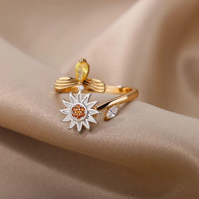 Fidget Spinner Ring | Stainless Steel | 18K Gold Plated | Zircon Detail | Women
