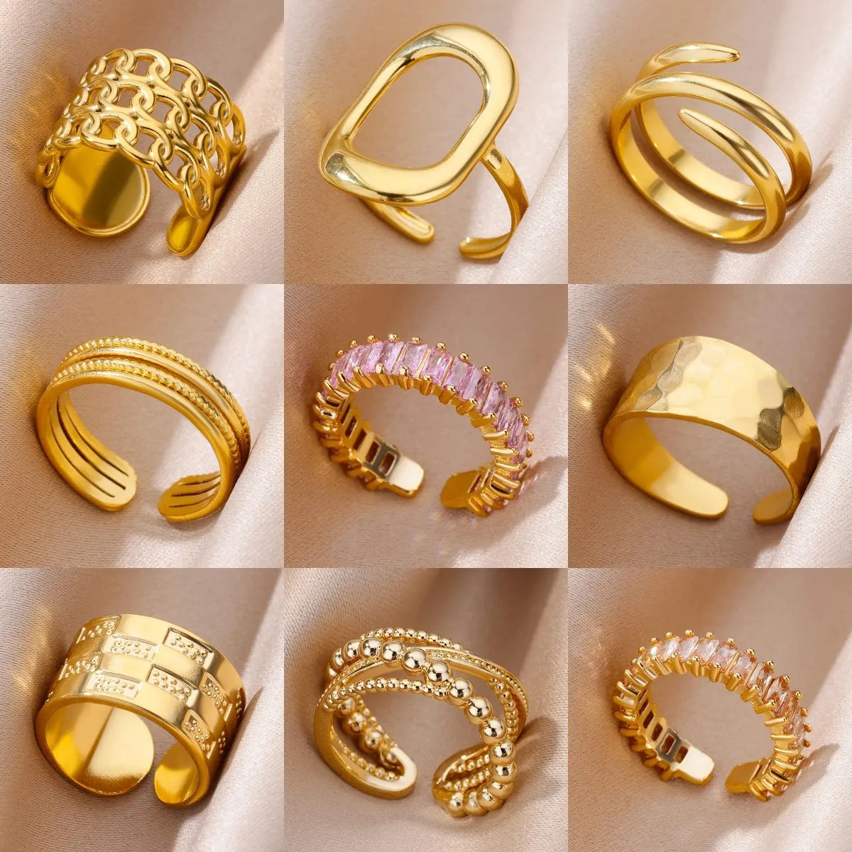 316L Stainless Steel Cocktail Ring | Gold Color | Never Fading | Luxury Classic | Women & Couples