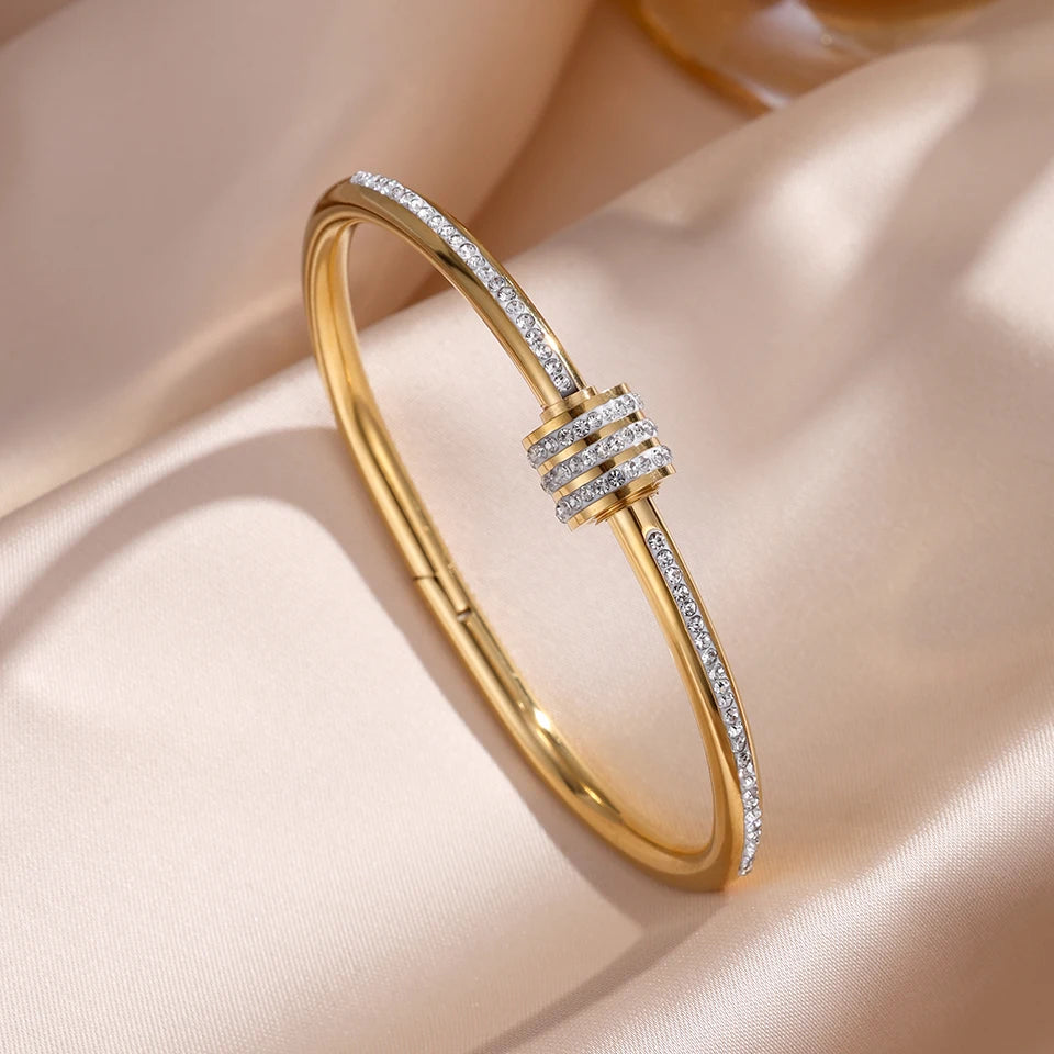 Stackable Zirconia Bracelet Set | Stainless Steel | 5 Piece | Gold Silver Pink Black
