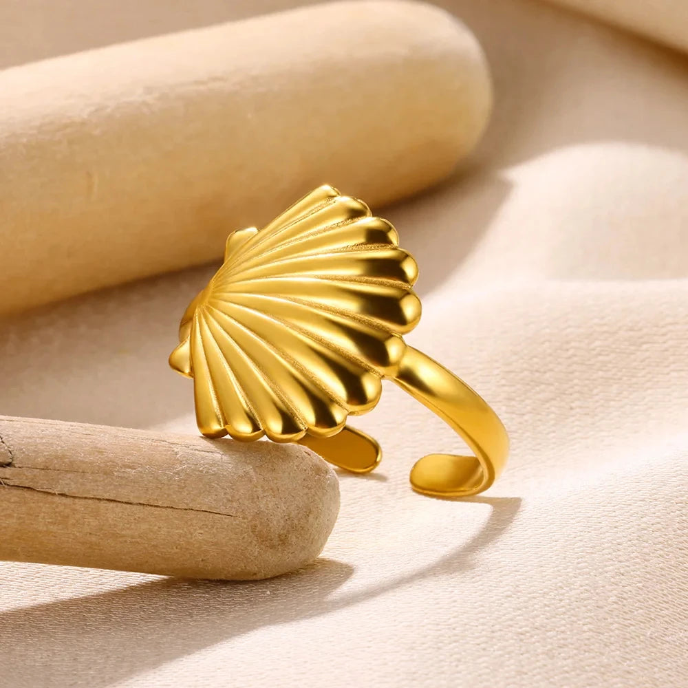 316L Stainless Steel Shell Star Ring | 18K Gold Plated | Adjustable | Women's Jewellery
