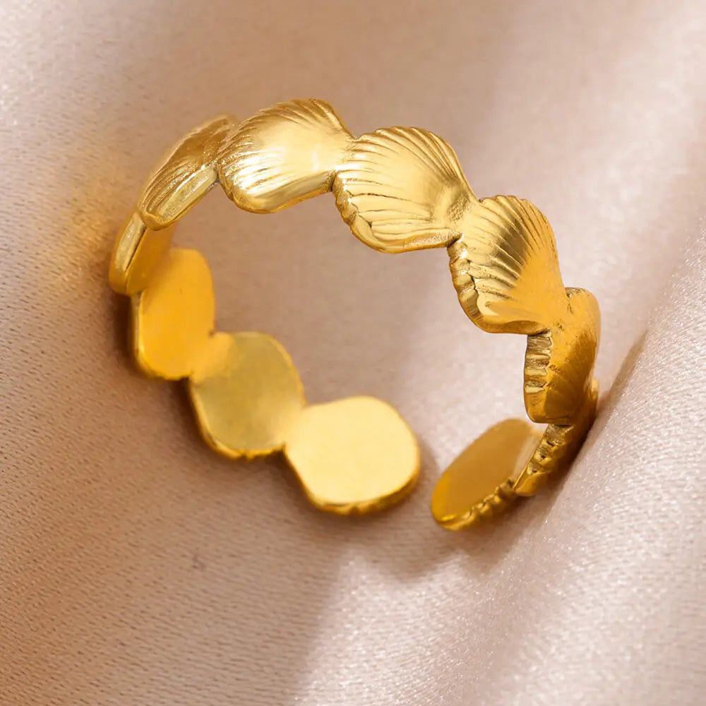 316L Stainless Steel Shell Star Ring | 18K Gold Plated | Adjustable | Women's Jewelry
