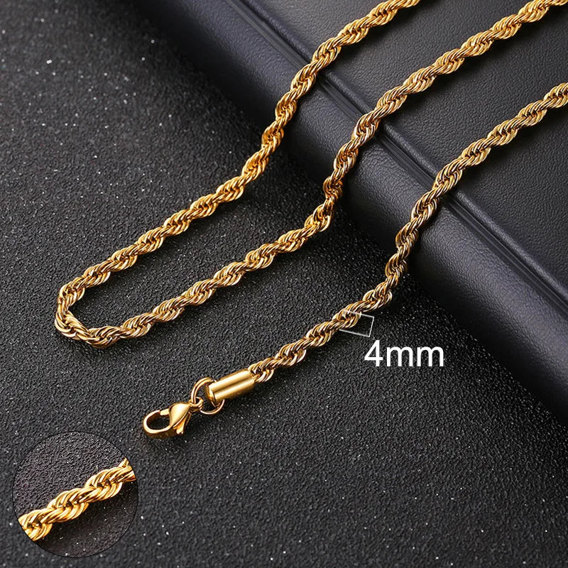 Cuban Link & Rope Chain Necklace | Stainless Steel | 2-7mm | Silver Gold Black | Men & Women