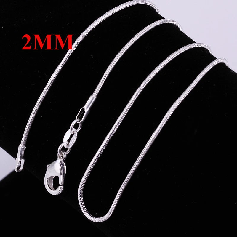 925 Sterling Silver Snake Chain Necklace | 1mm 2mm 3mm | 45-60cm | Men & Women | Pendant Chain