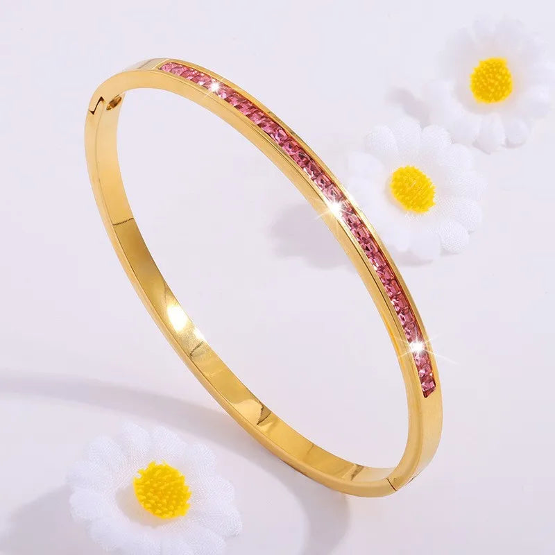 Stackable Zirconia Bracelet Set | Stainless Steel | 5 Piece | Gold Silver Pink Black