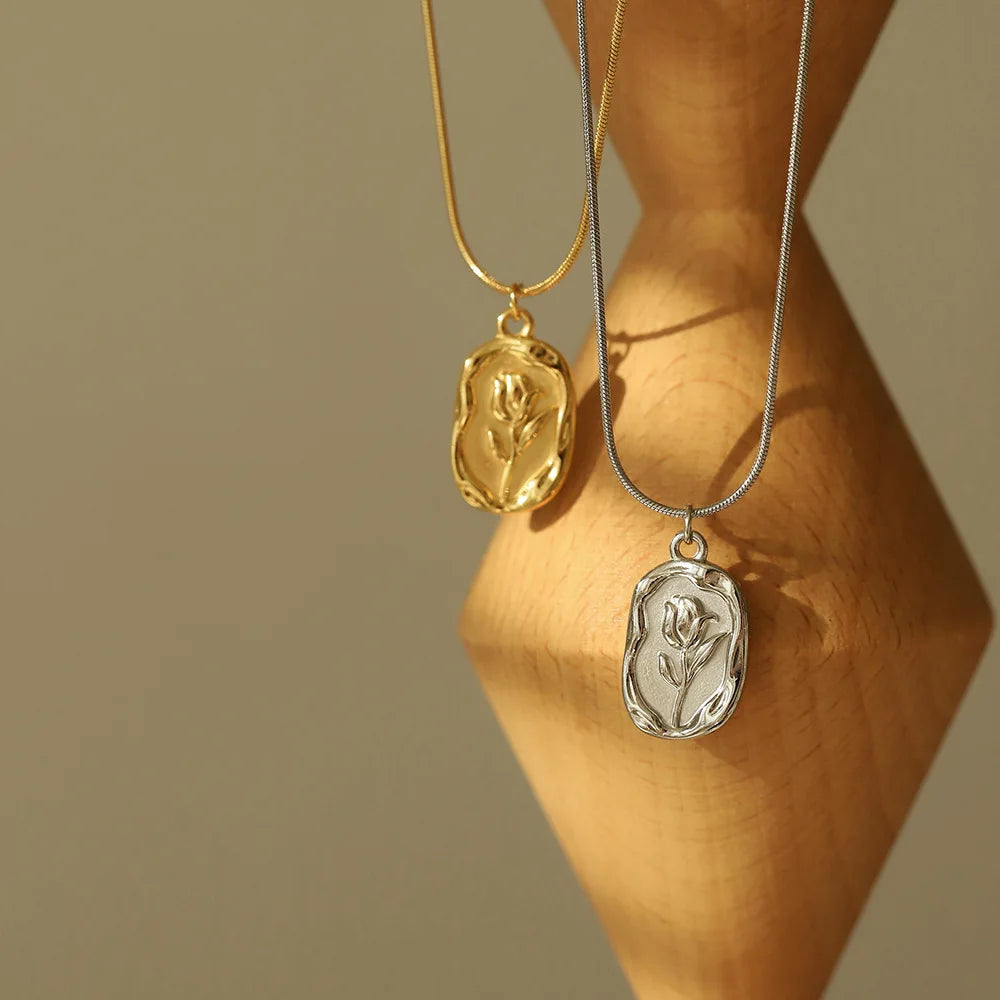Roestvrij staal mode metalen tulp roos hanger ketting prachtige charme kraag ketting waterdichte sieraden dames sieraden