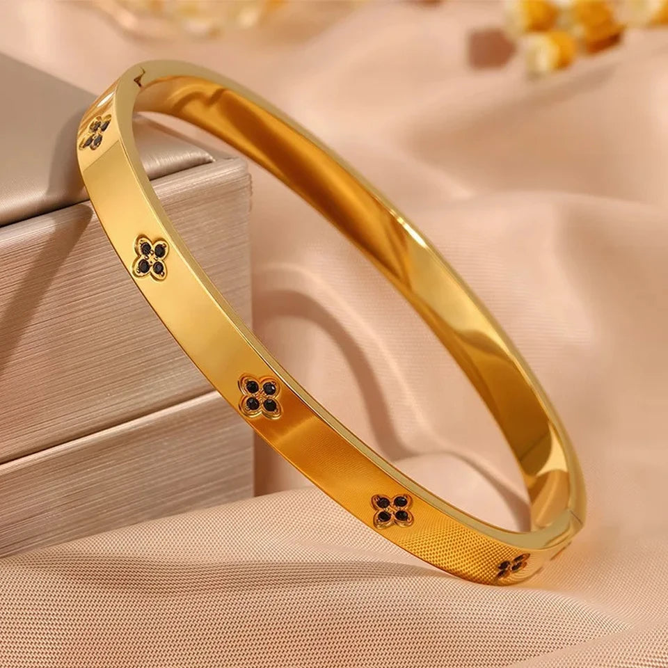 Stackable Zirconia Bracelet Set | Stainless Steel | 5 Piece | Gold Silver Pink Black