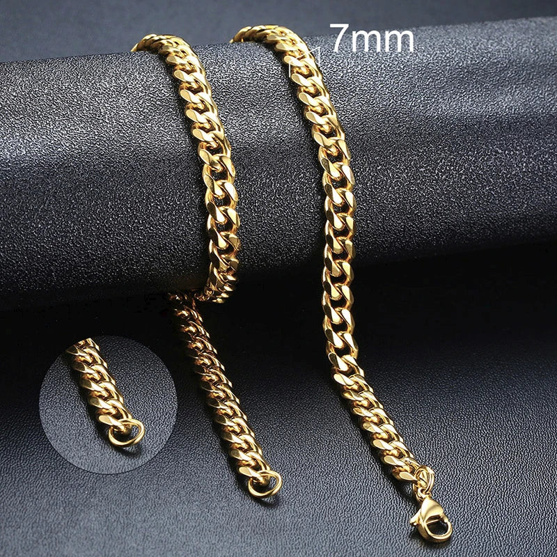 Cuban Link & Rope Chain Necklace | Stainless Steel | 2-7mm | Silver Gold Black | Men & Women
