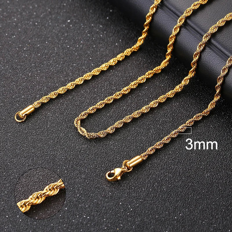 Cuban Link & Rope Chain Necklace | Stainless Steel | 2-7mm | Silver Gold Black | Men & Women