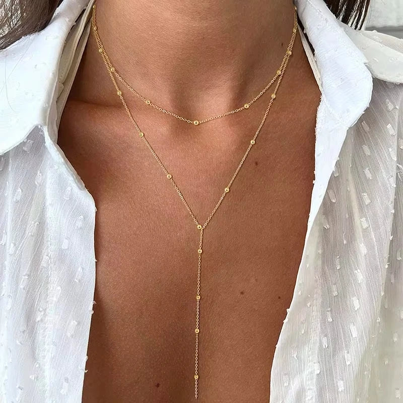 Gold Plated Lariat Y-Necklace | Stainless Steel | Layering Pendant Necklace | Women & Girls
