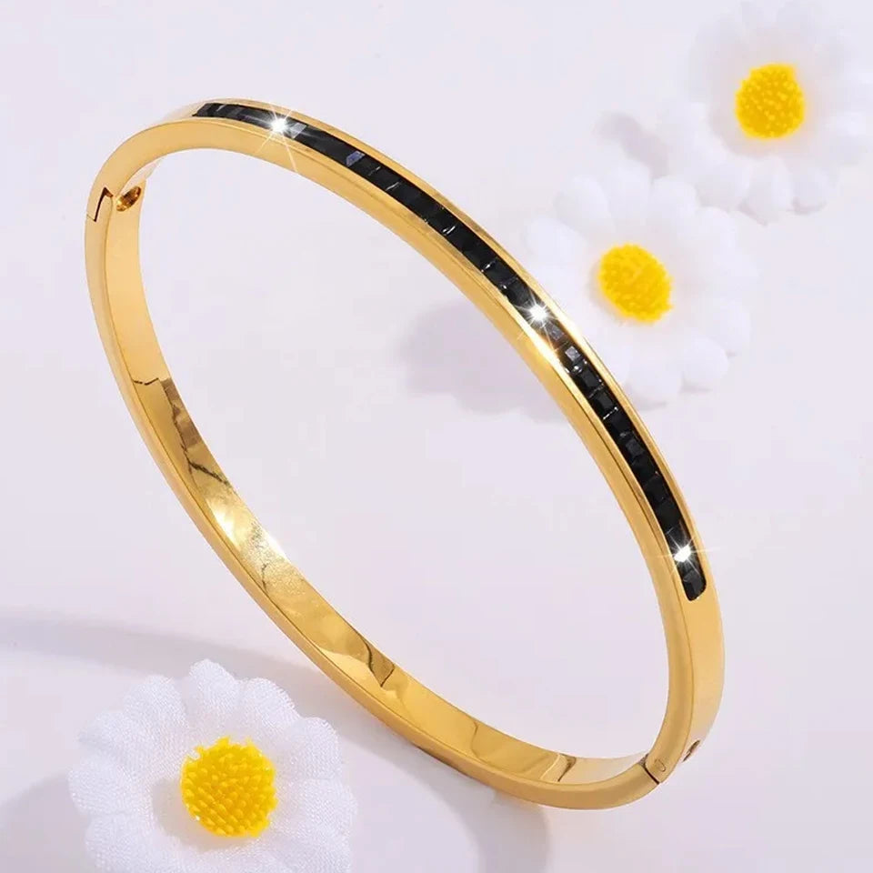 Stackable Zirconia Bracelet Set | Stainless Steel | 5 Piece | Gold Silver Pink Black