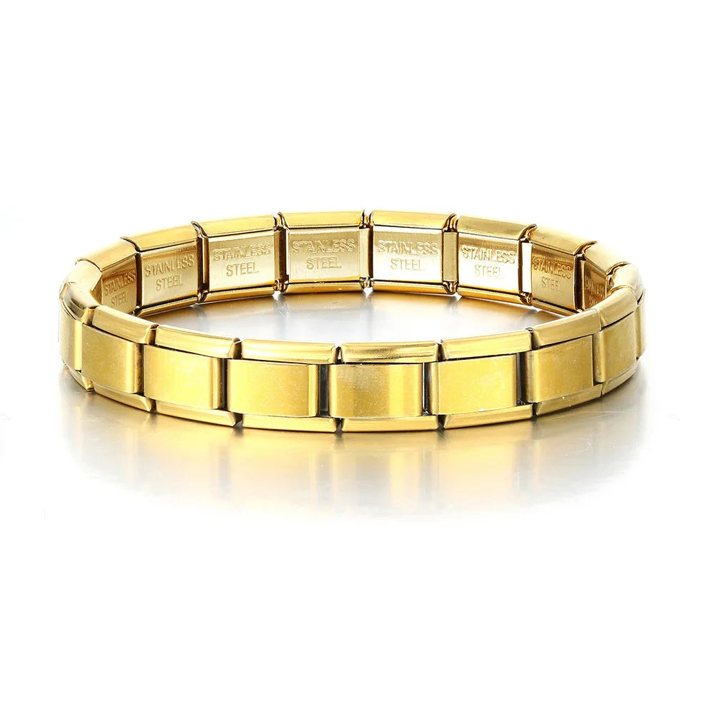 Square Italian Stainless Steel Stretch Bracelet | HipHop Style | Silver Gold Rose Gold Blue Black | Men & Women