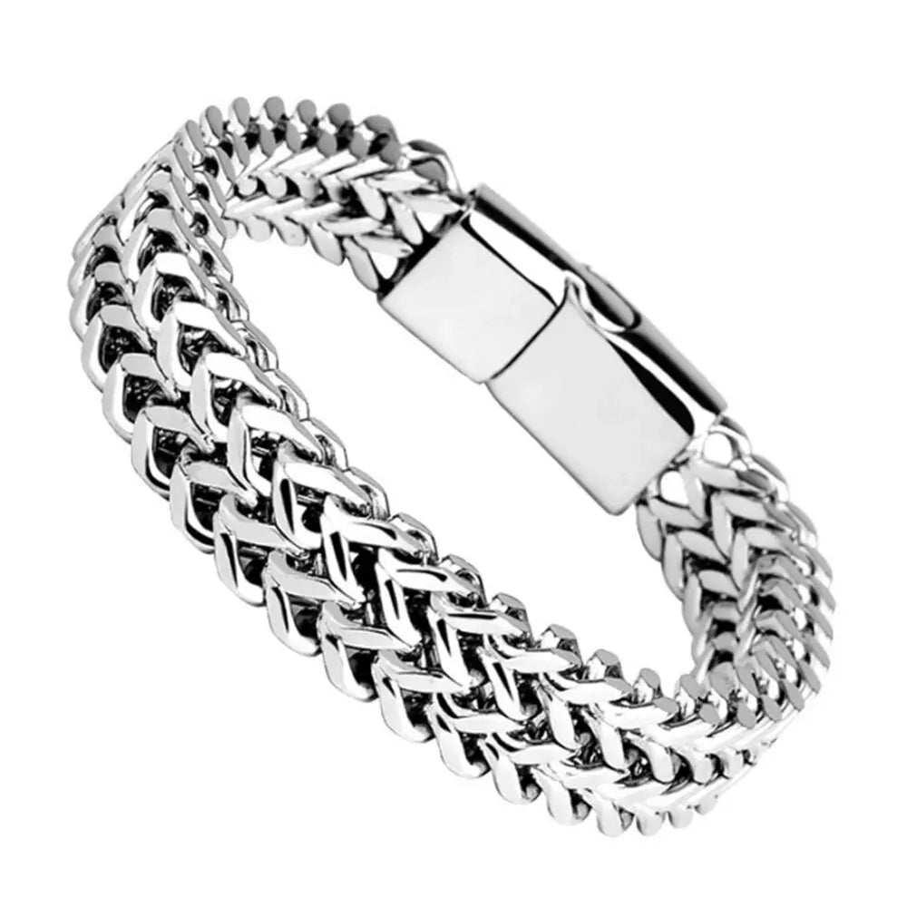 Roestvrij staal gevlochten dubbele rij voor en achter visschaal legering magnetische gesp armband met kiel sieraden nieuw model
