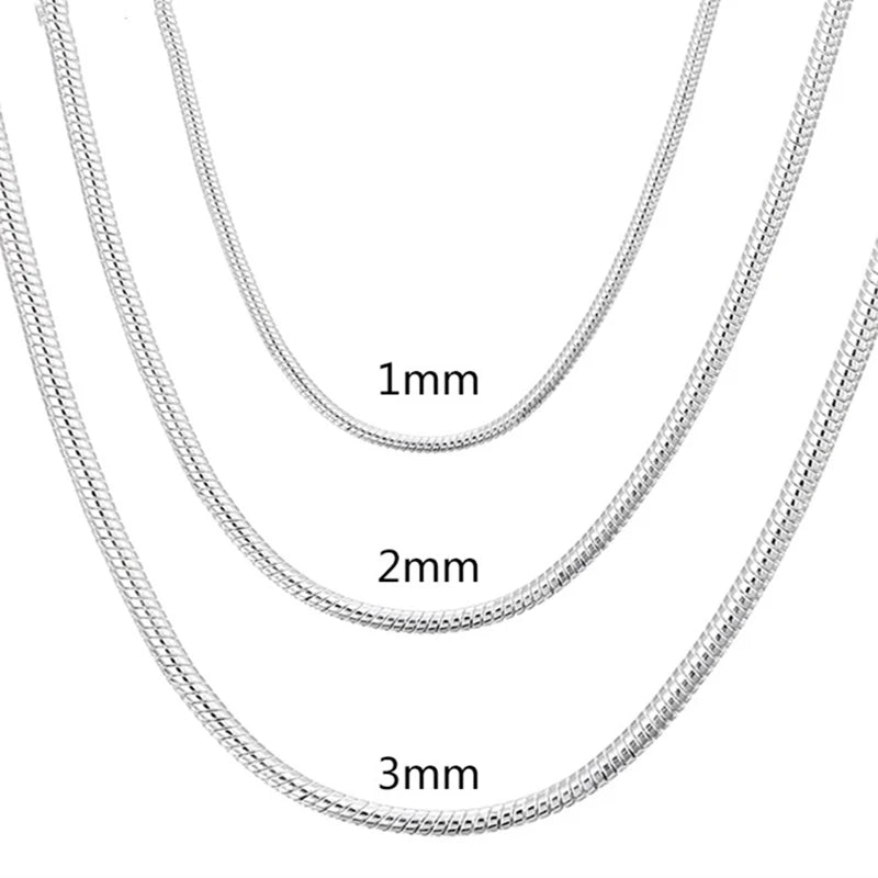 925 Sterling Silver Snake Chain Necklace | 1mm 2mm 3mm | 45-60cm | Men & Women | Pendant Chain