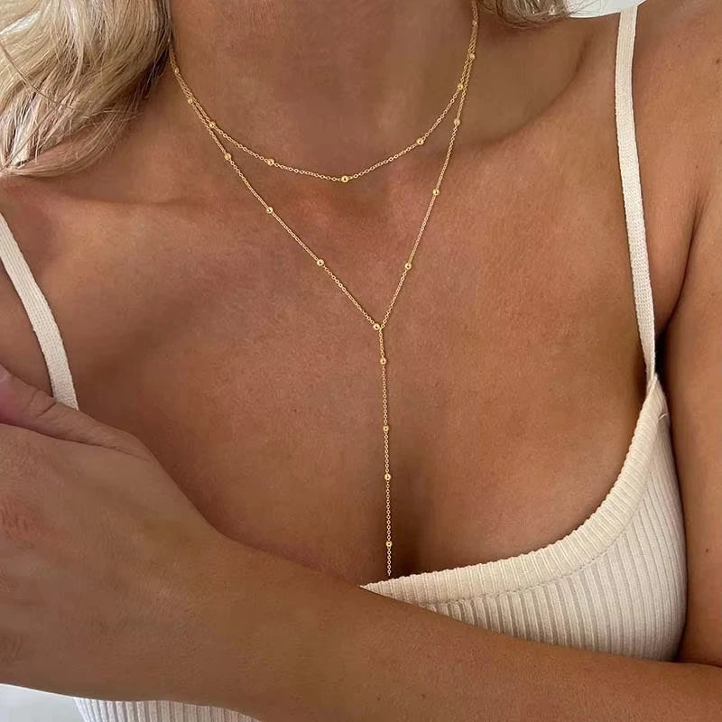 Gold Plated Lariat Y-Necklace | Stainless Steel | Layering Pendant Necklace | Women & Girls