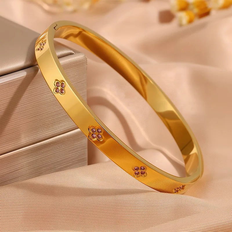Stackable Zirconia Bracelet Set | Stainless Steel | 5 Piece | Gold Silver Pink Black