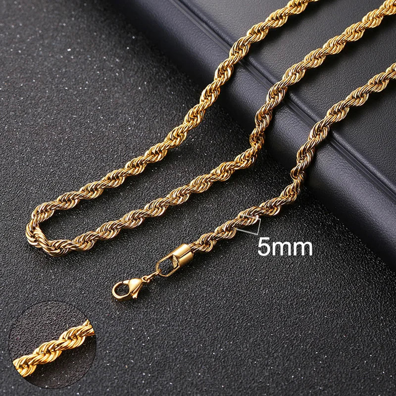 Cuban Link & Rope Chain Necklace | Stainless Steel | 2-7mm | Silver Gold Black | Men & Women