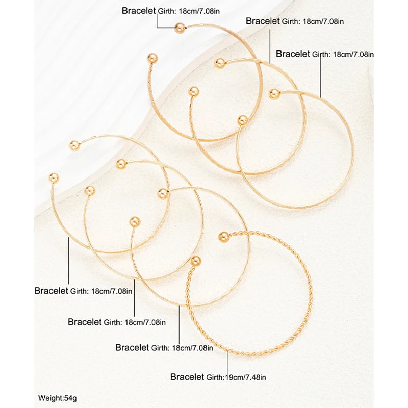 7-Piece Punk Gold Bangle Set | Goth Heart Print | Open Cuff Bracelets | Women's Streetwear Jewelry