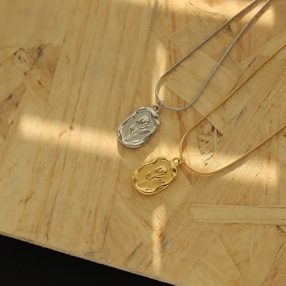 Roestvrij staal mode metalen tulp roos hanger ketting prachtige charme kraag ketting waterdichte sieraden dames sieraden