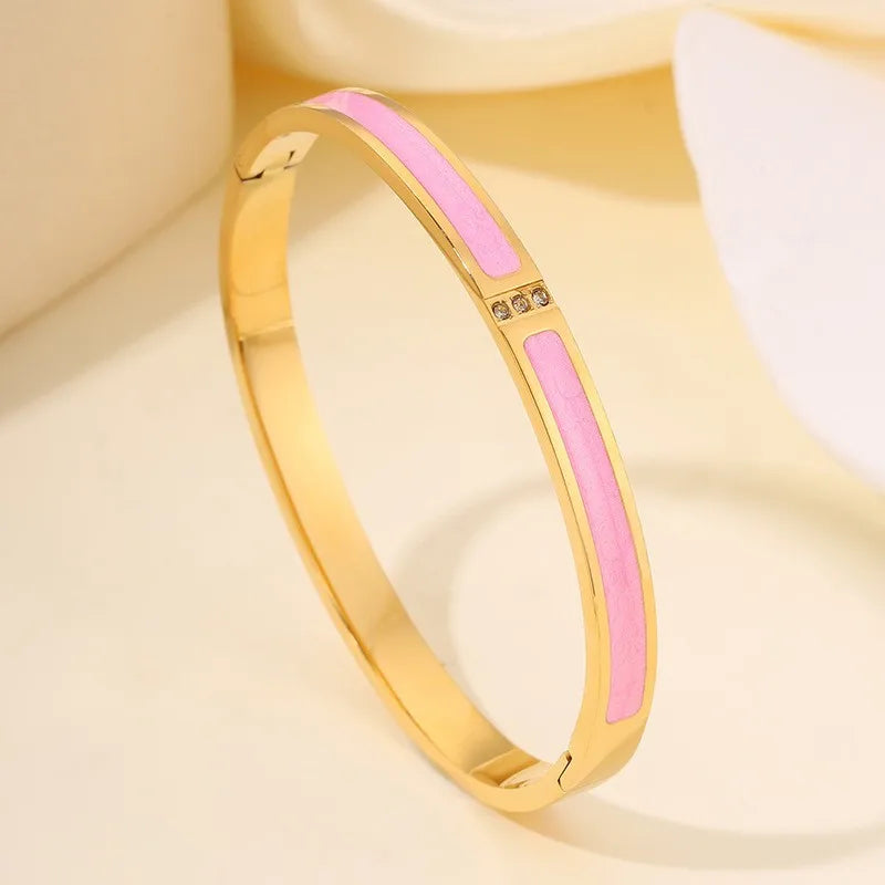 Stackable Zirconia Bracelet Set | Stainless Steel | 5 Piece | Gold Silver Pink Black